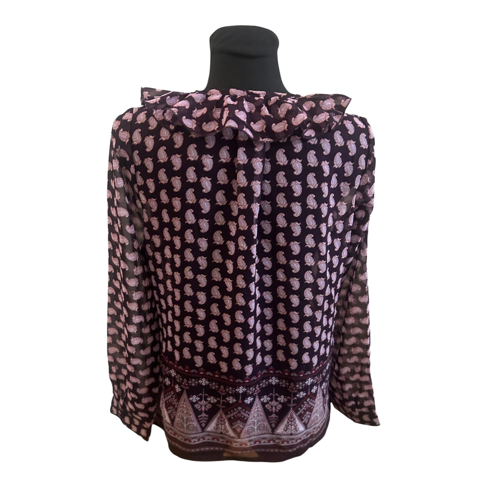 Vivance Collection Damen Bluse Gr 42 Dunkelviolett Rosa Paisley Langarm Volant