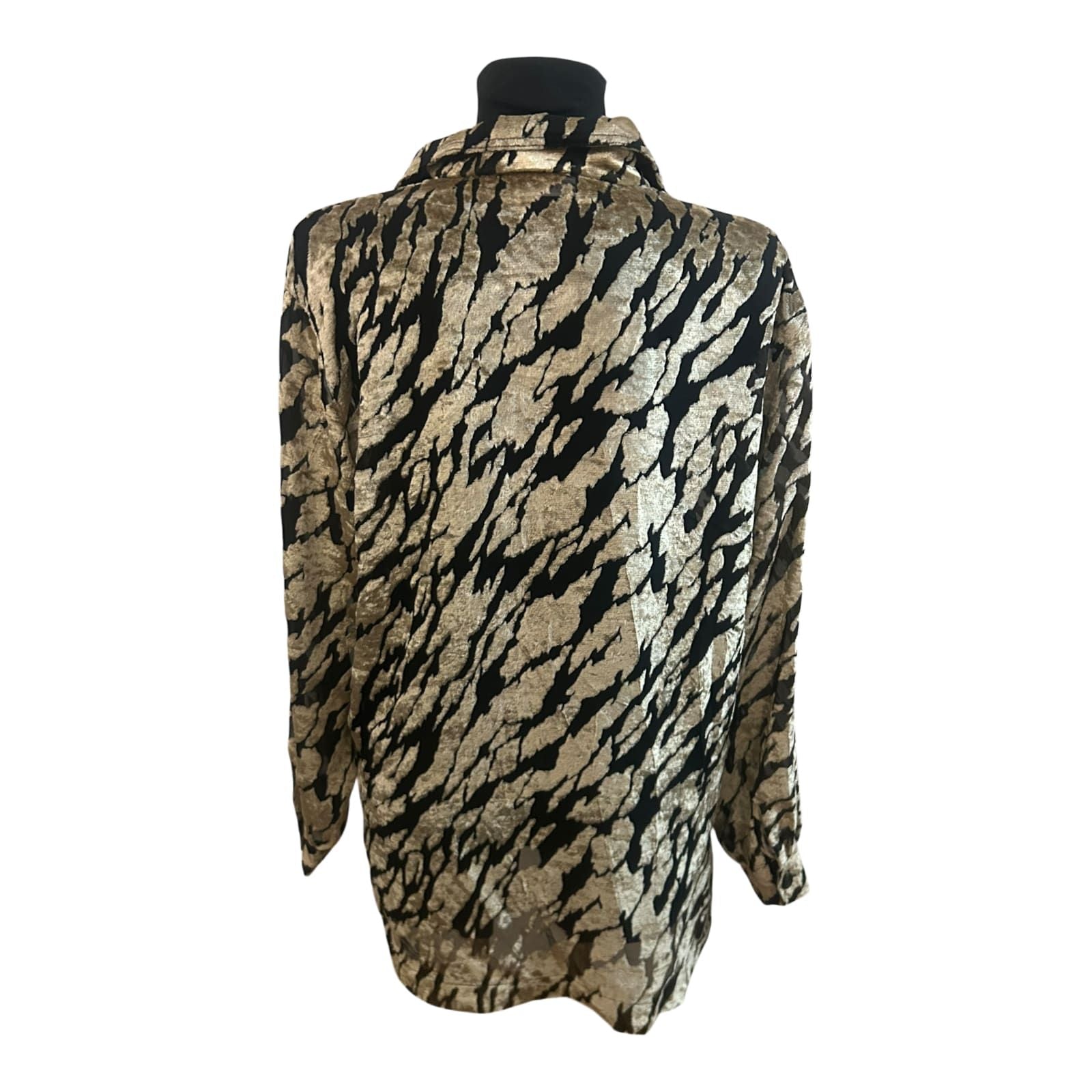 Verse Damen Bluse Gr 38 Schwarz Gold Transparent Muster Elegant Langarm