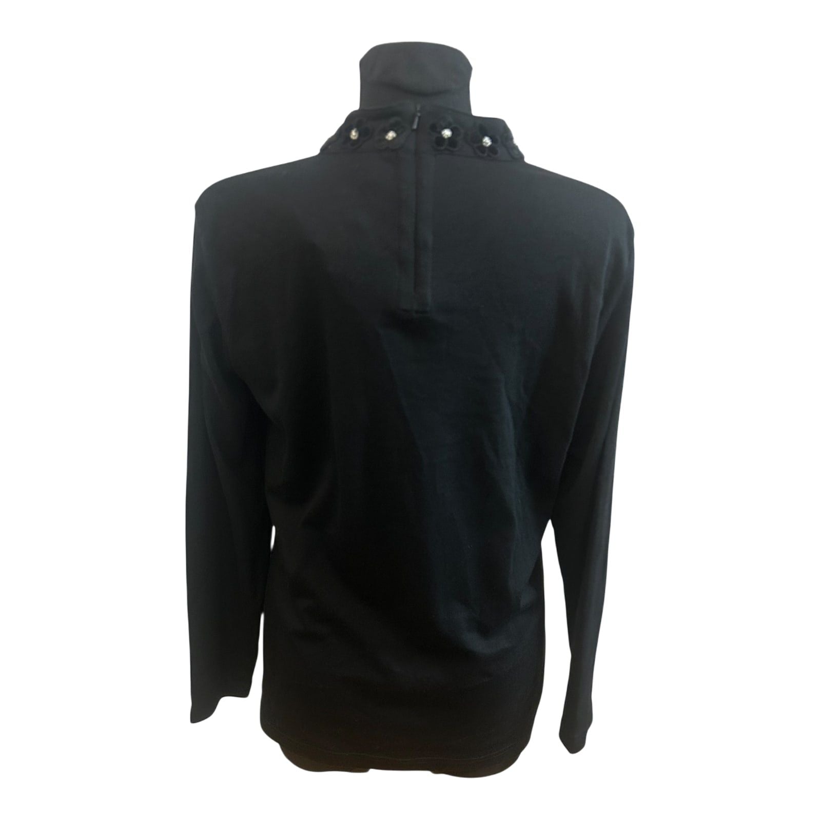 Damen Bluse 40 Schwarz Stickerei Elegant Langarm Transparent