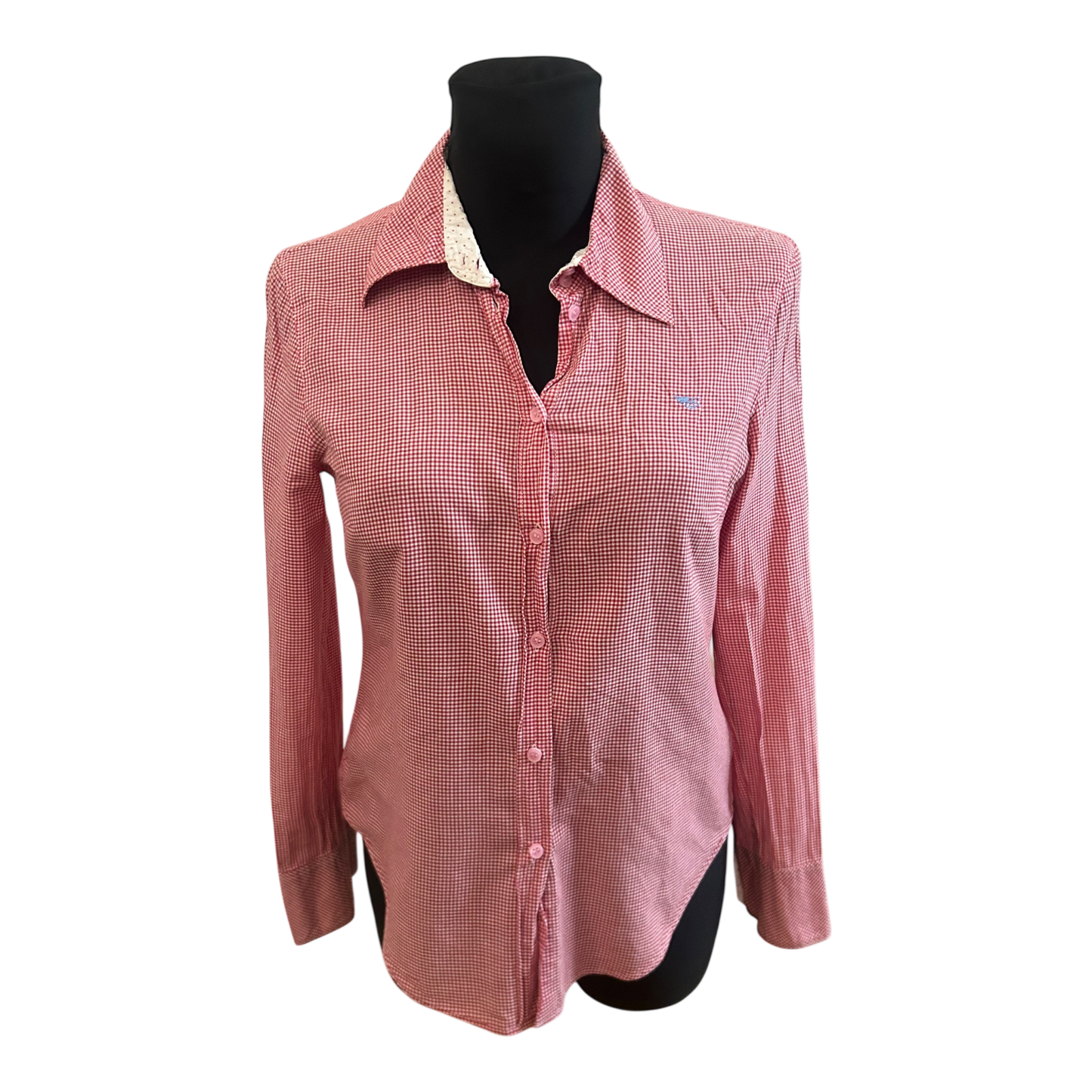 Damen Bluse Größe S Rot Weiß Karo Langarm Hemdbluse Leicht Baumwollmix