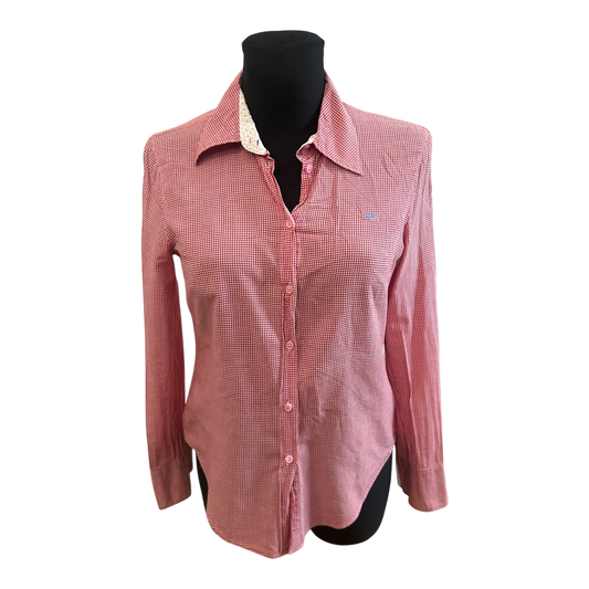 Damen Bluse Größe S Rot Weiß Karo Langarm Hemdbluse Leicht Baumwollmix