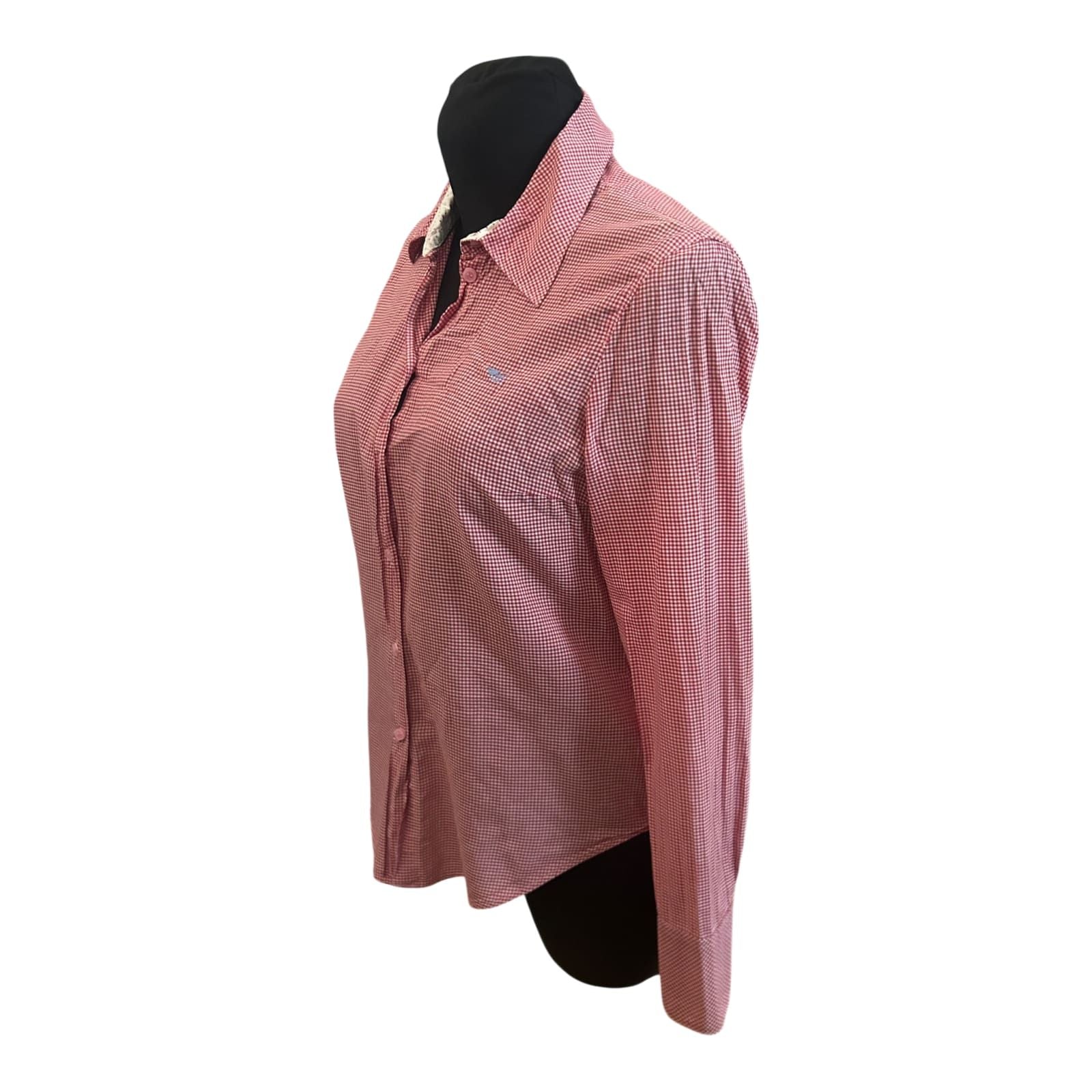 Damen Bluse Größe S Rot Weiß Karo Langarm Hemdbluse Leicht Baumwollmix