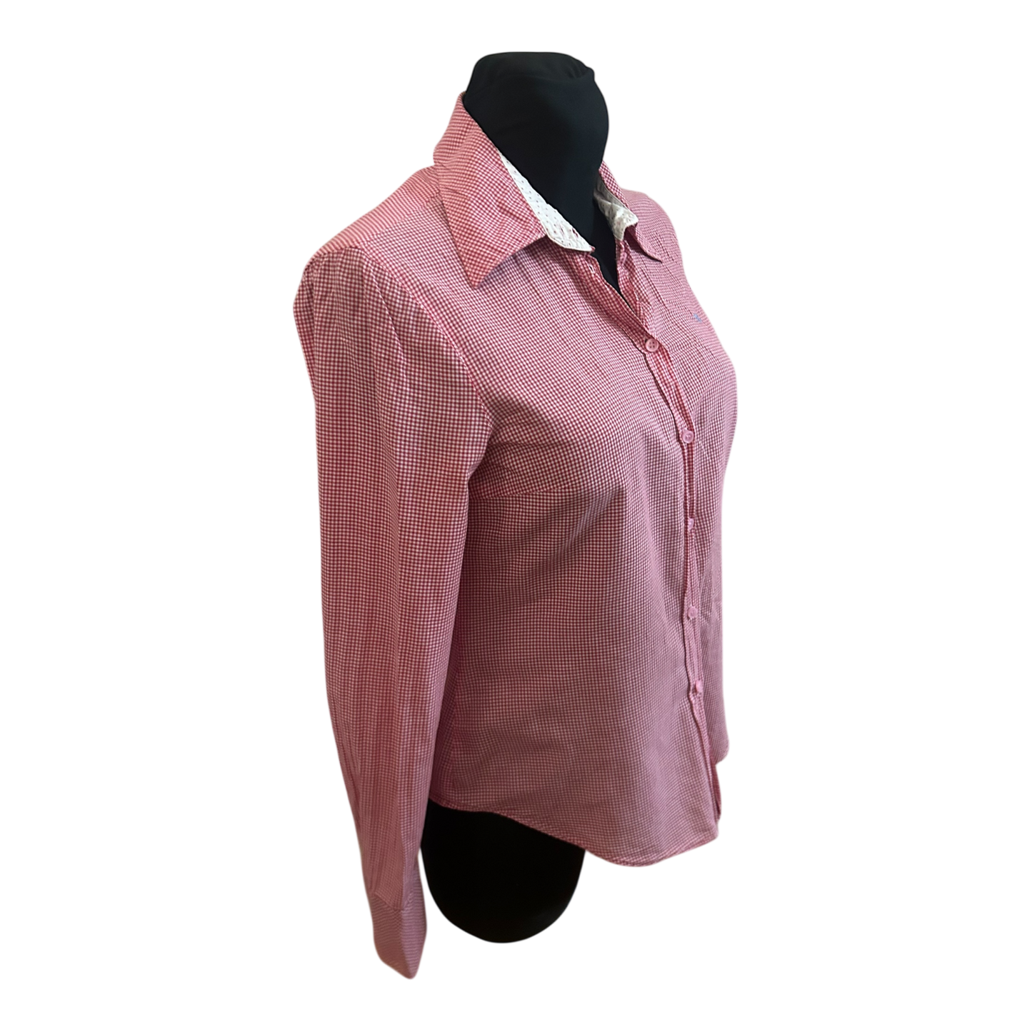 Damen Bluse Größe S Rot Weiß Karo Langarm Hemdbluse Leicht Baumwollmix