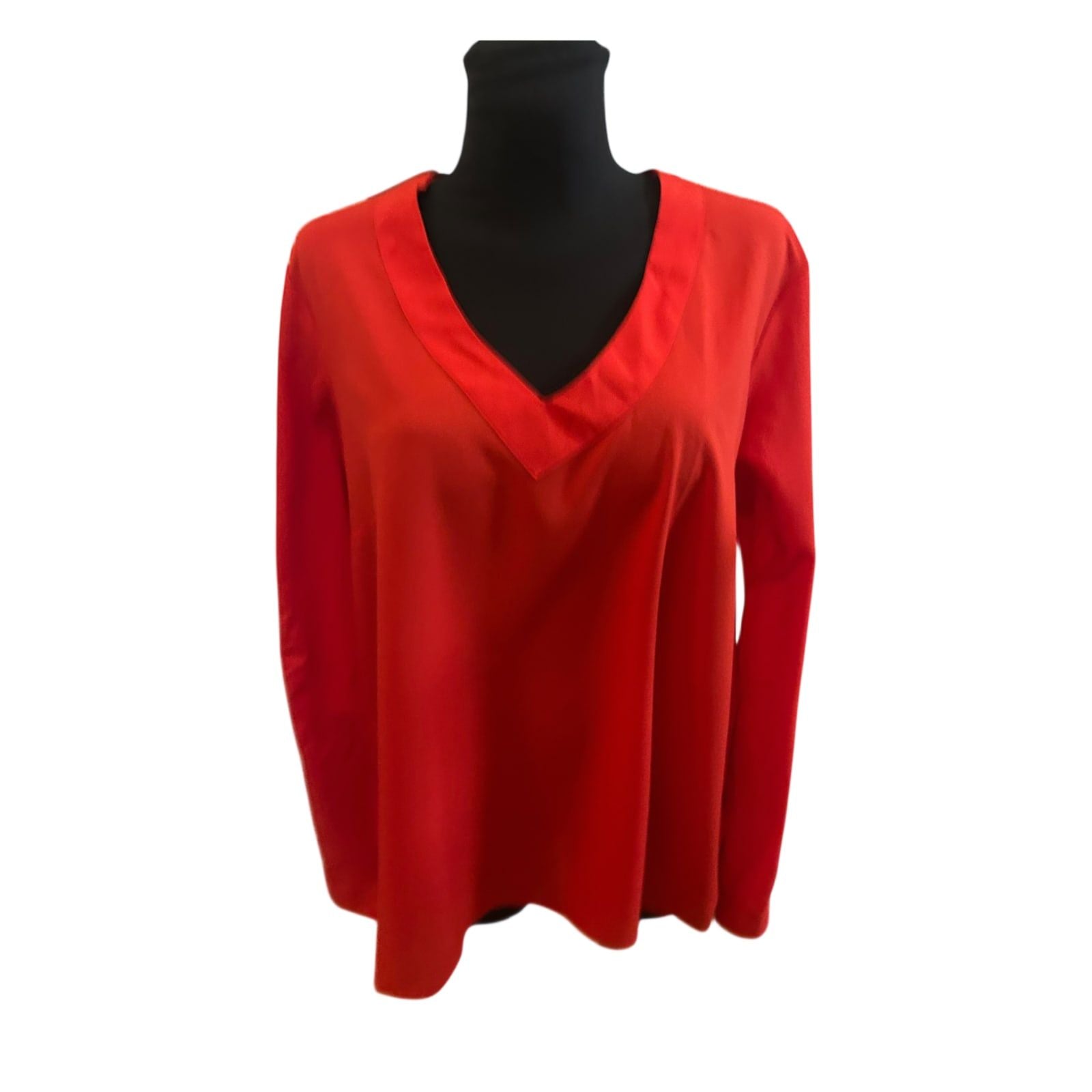 Janina Damen Bluse Größe 44 Rot V Ausschnitt Langarm Krempelärmel Elegant
