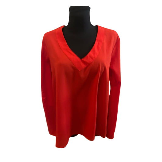 Janina Damen Bluse Größe 44 Rot V Ausschnitt Langarm Krempelärmel Elegant