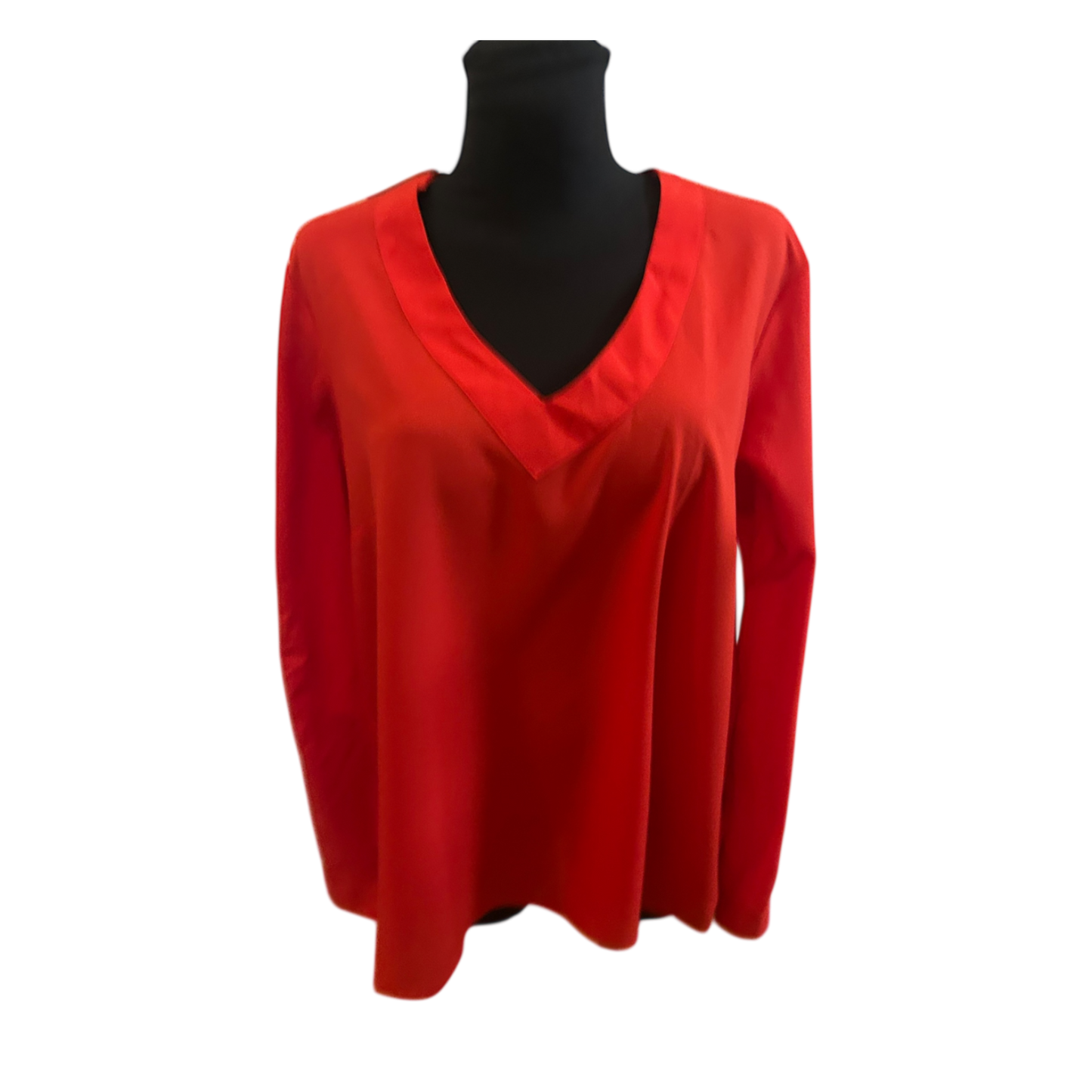 Janina Damen Bluse Größe 44 Rot V Ausschnitt Langarm Krempelärmel Elegant