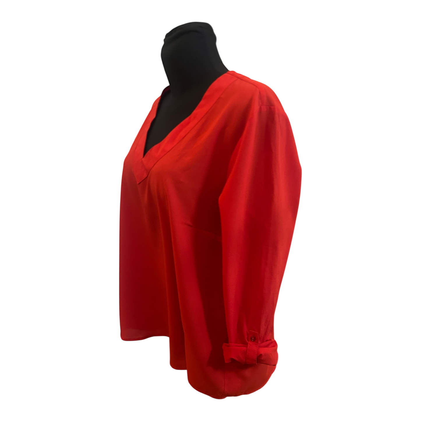 Janina Damen Bluse Größe 44 Rot V Ausschnitt Langarm Krempelärmel Elegant