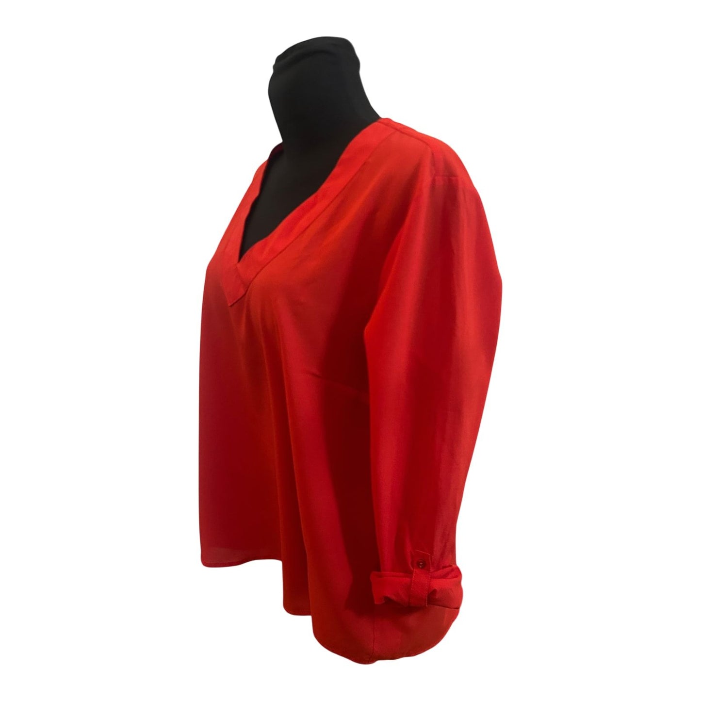 Janina Damen Bluse Größe 44 Rot V Ausschnitt Langarm Krempelärmel Elegant