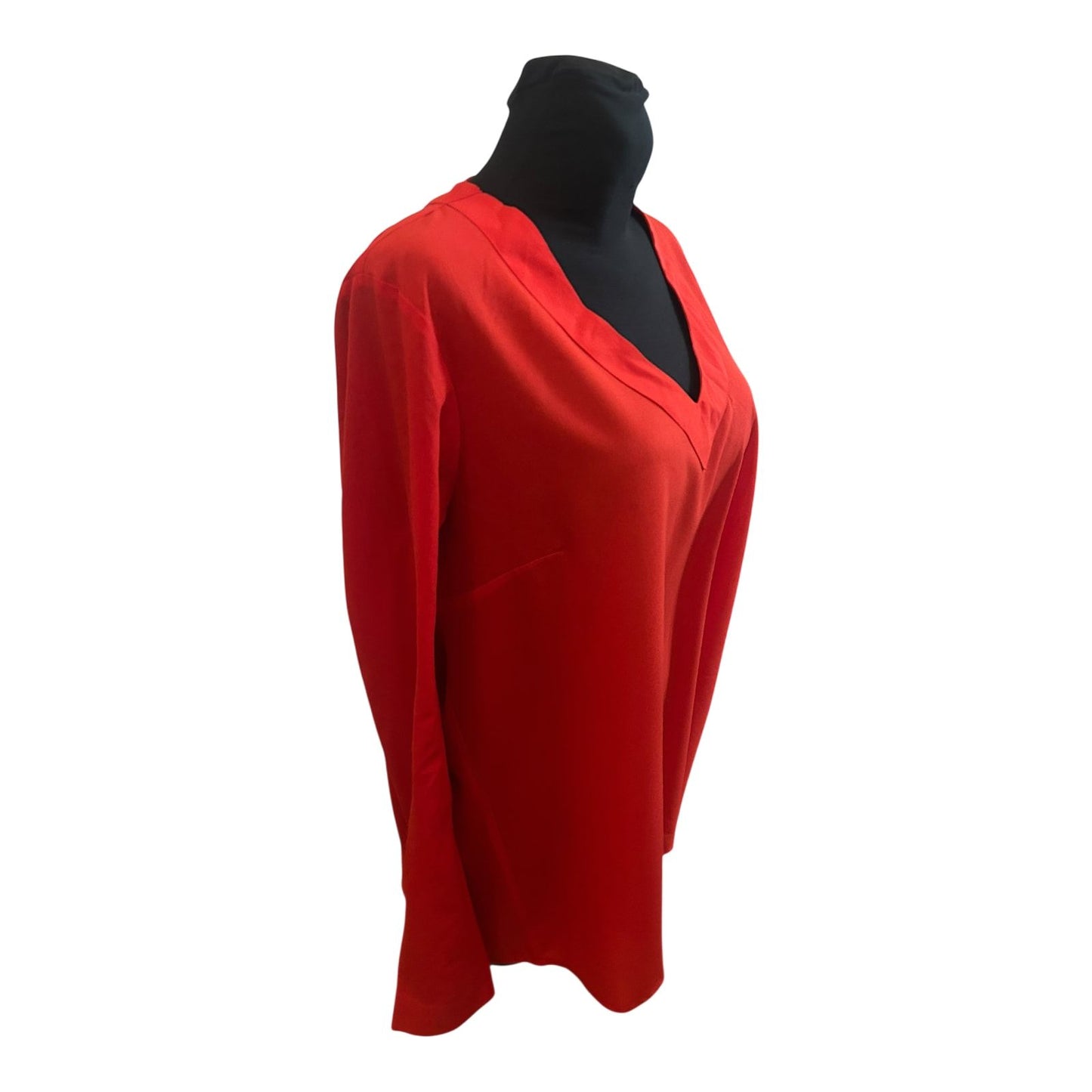 Janina Damen Bluse Größe 44 Rot V Ausschnitt Langarm Krempelärmel Elegant