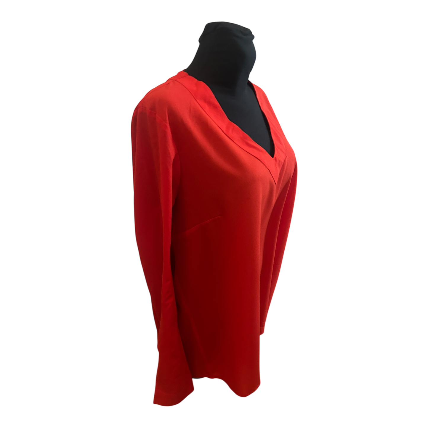 Janina Damen Bluse Größe 44 Rot V Ausschnitt Langarm Krempelärmel Elegant