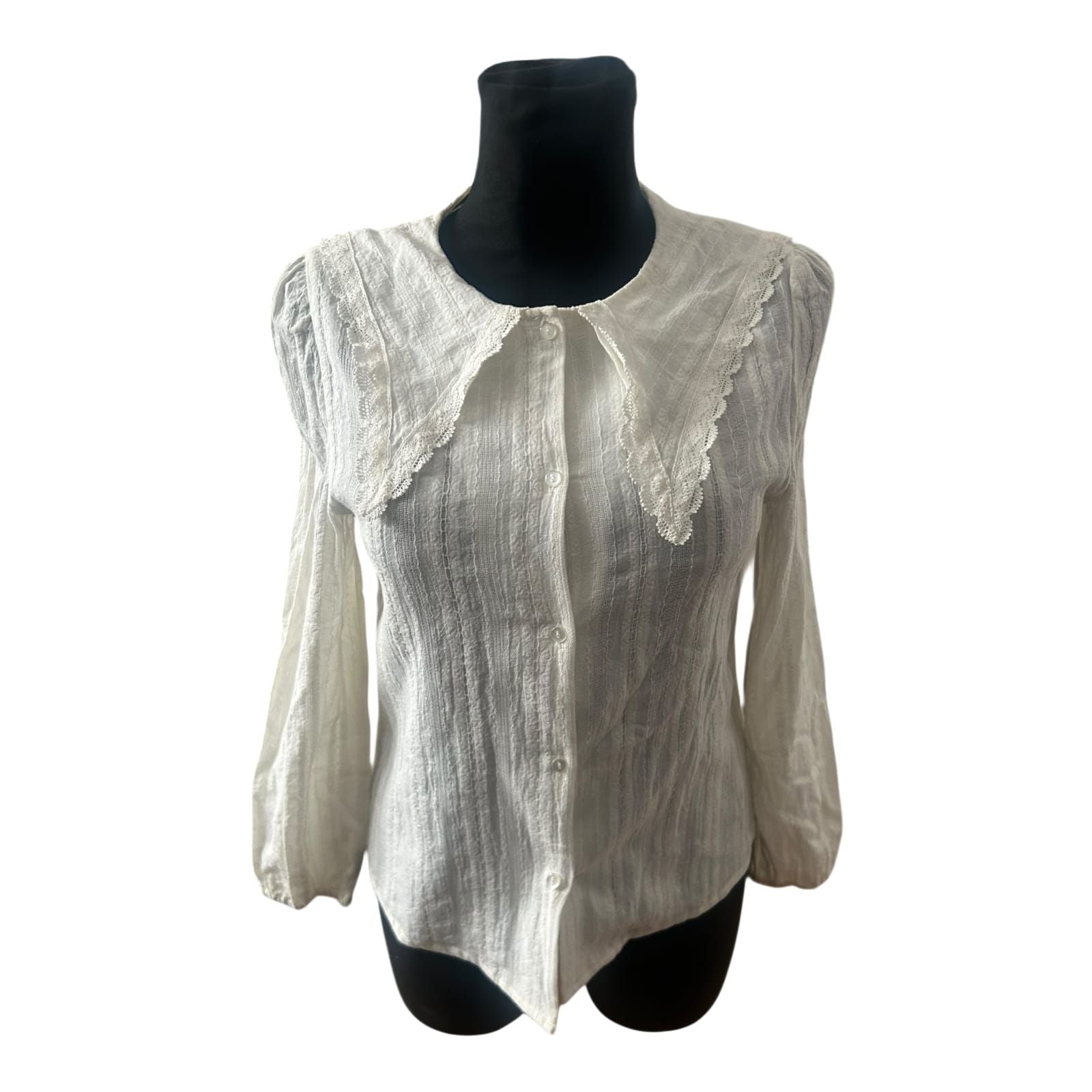 Zara Bluse Mädchen Gr 164 Weiß Baumwolle Spitze Langarm Elegant Vintage Look