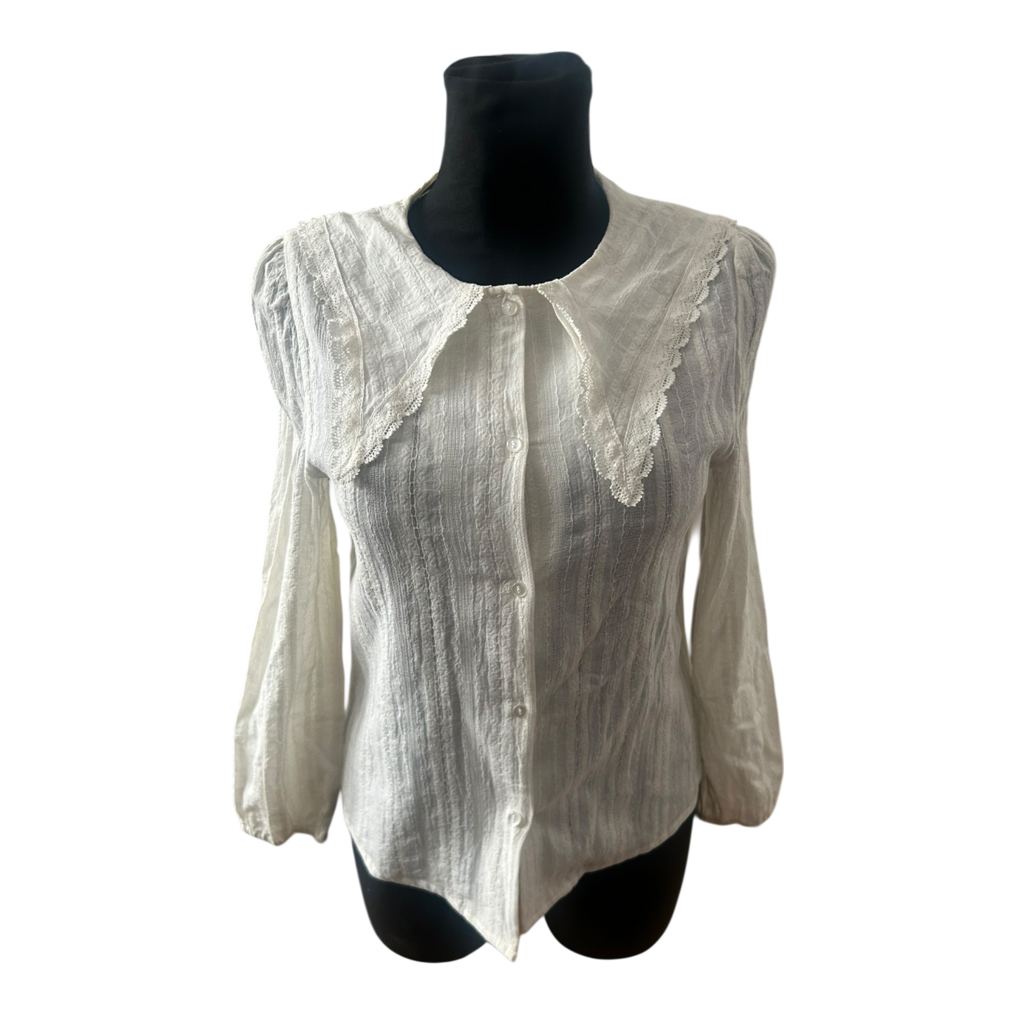 Zara Bluse Mädchen Gr 164 Weiß Baumwolle Spitze Langarm Elegant Vintage Look