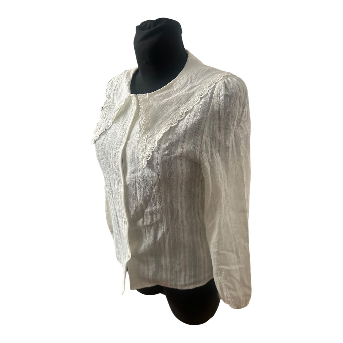 Zara Bluse Mädchen Gr 164 Weiß Baumwolle Spitze Langarm Elegant Vintage Look