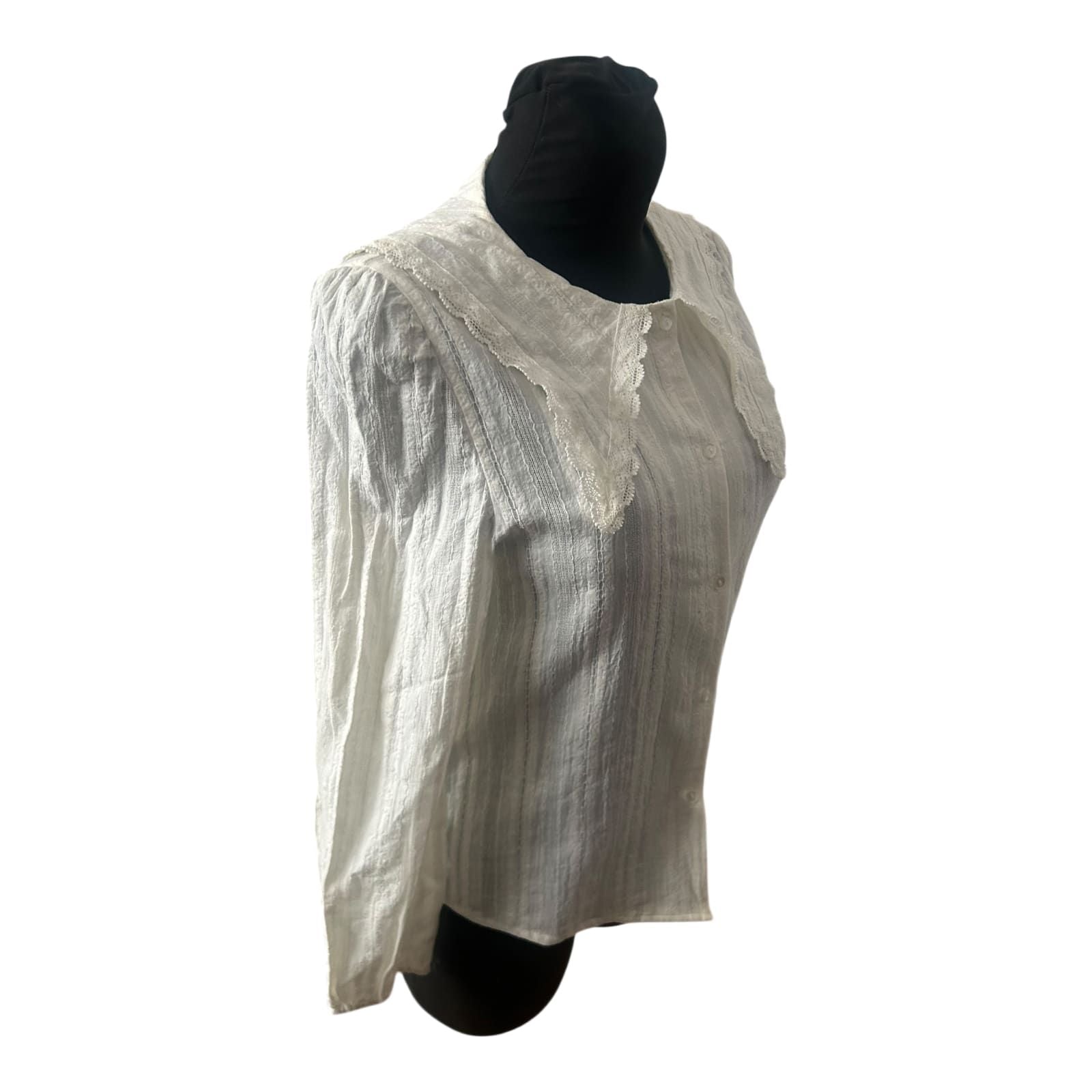 Zara Bluse Mädchen Gr 164 Weiß Baumwolle Spitze Langarm Elegant Vintage Look