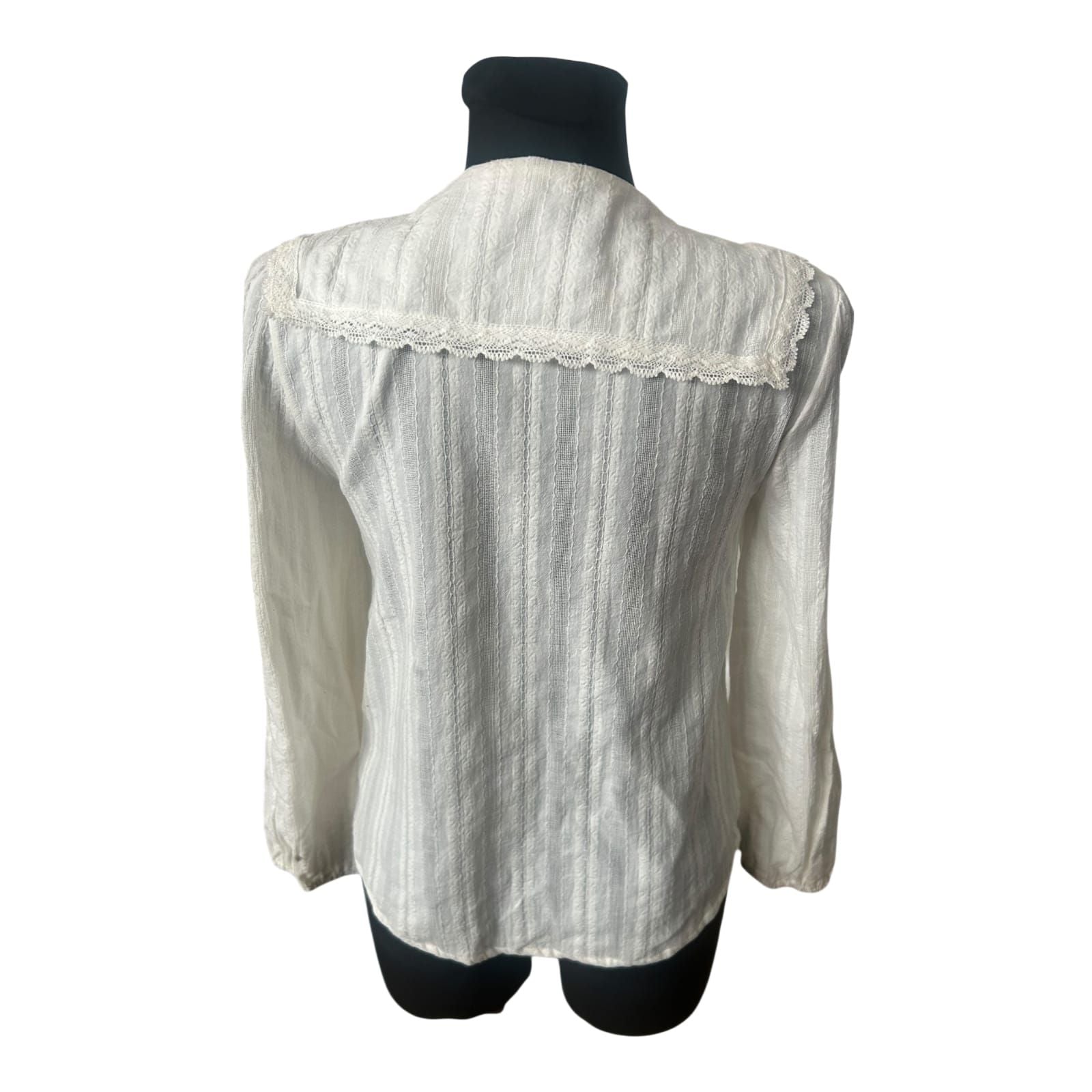 Zara Bluse Mädchen Gr 164 Weiß Baumwolle Spitze Langarm Elegant Vintage Look
