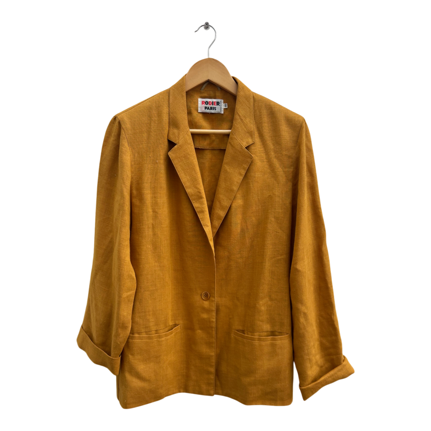 Rodier Paris Blazer Gr 40 Orange Leinen Vintage Made in France Schulterpolster Chic