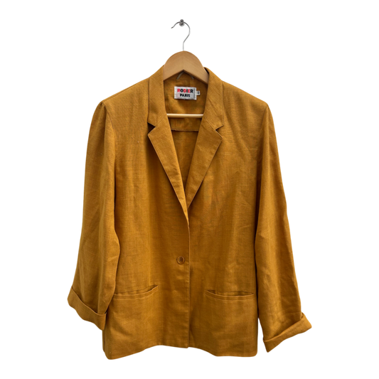 Rodier Paris Blazer Gr 40 Orange Leinen Vintage Made in France Schulterpolster Chic