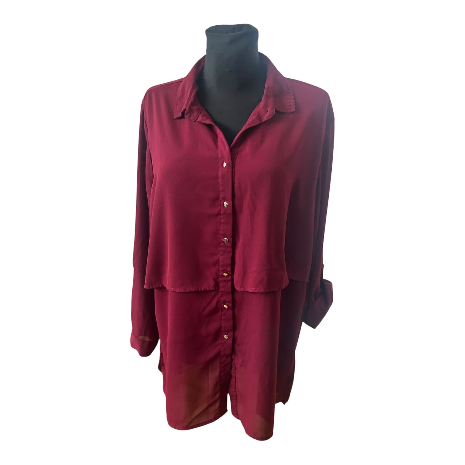 Janina Damen Bluse Langarm Gr 46 Bordeaux Goldknöpfe Elegant Klassisch