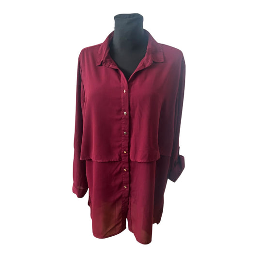 Janina Damen Bluse Langarm Gr 46 Bordeaux Goldknöpfe Elegant Klassisch