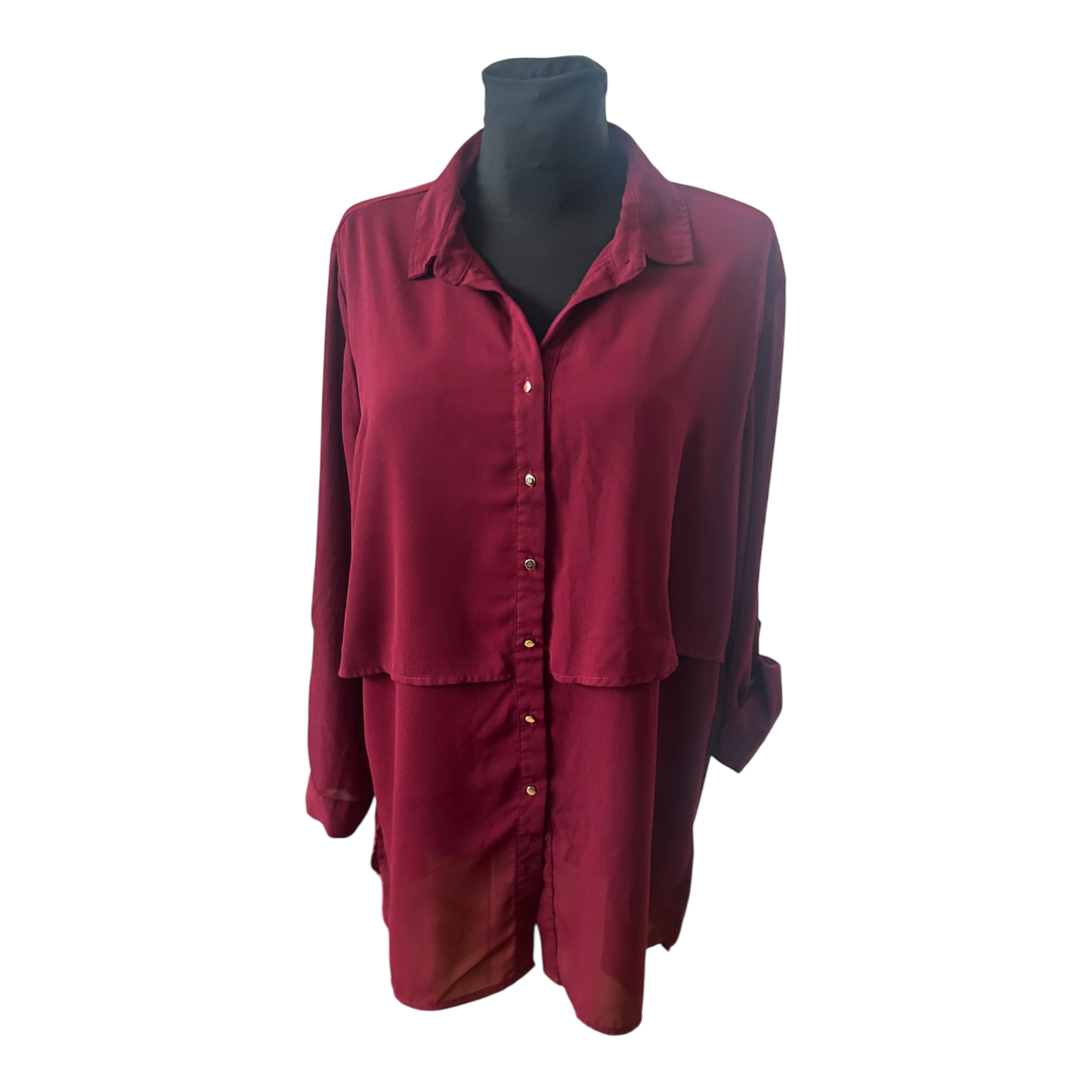 Janina Damen Bluse Langarm Gr 46 Bordeaux Goldknöpfe Elegant Klassisch