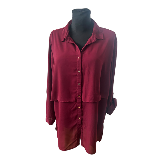 Janina Damen Bluse Langarm Gr 46 Bordeaux Goldknöpfe Elegant Klassisch