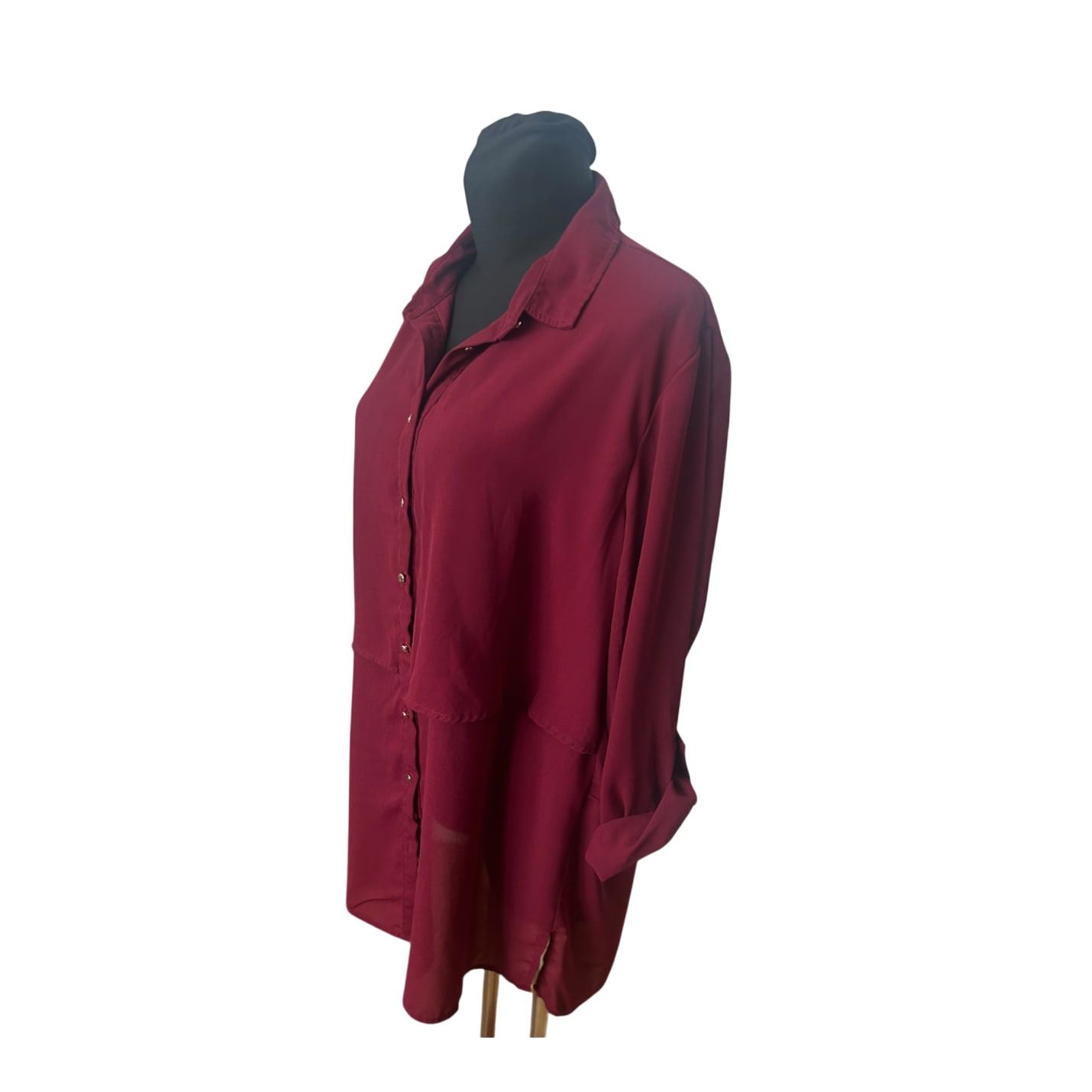 Janina Damen Bluse Langarm Gr 46 Bordeaux Goldknöpfe Elegant Klassisch