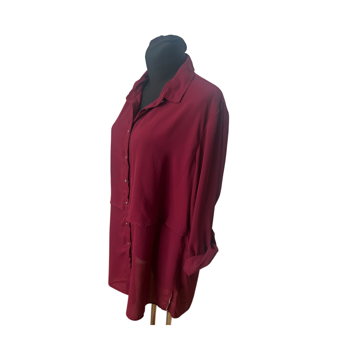 Janina Damen Bluse Langarm Gr 46 Bordeaux Goldknöpfe Elegant Klassisch