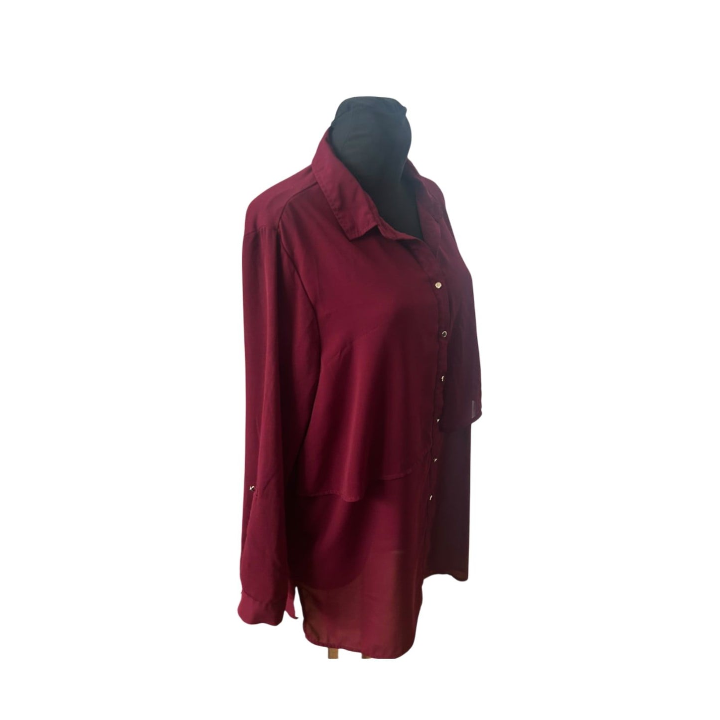 Janina Damen Bluse Langarm Gr 46 Bordeaux Goldknöpfe Elegant Klassisch