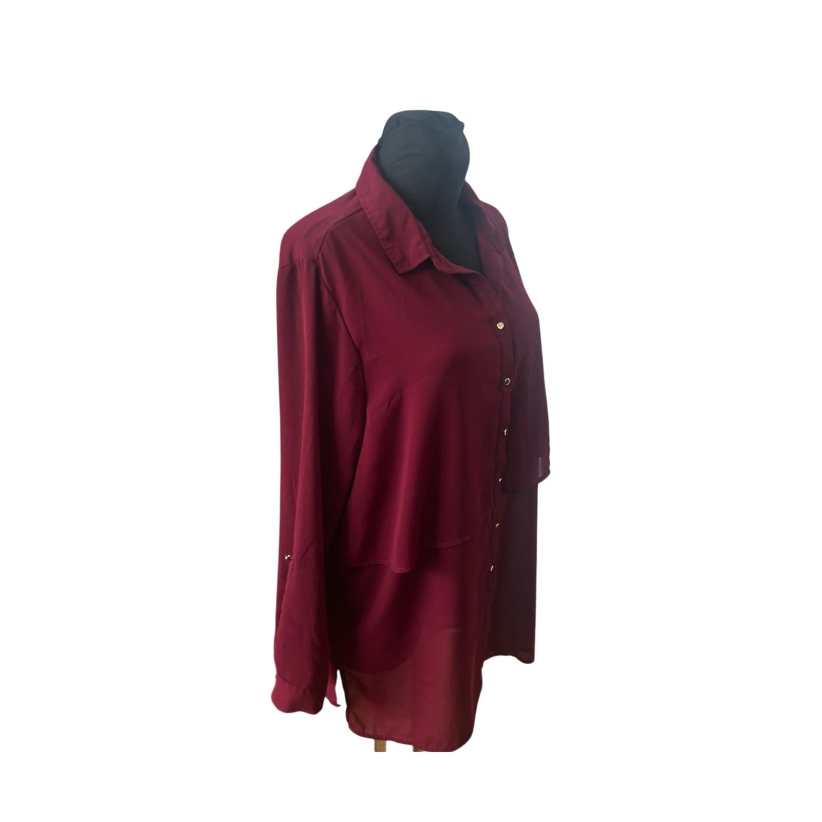 Janina Damen Bluse Langarm Gr 46 Bordeaux Goldknöpfe Elegant Klassisch