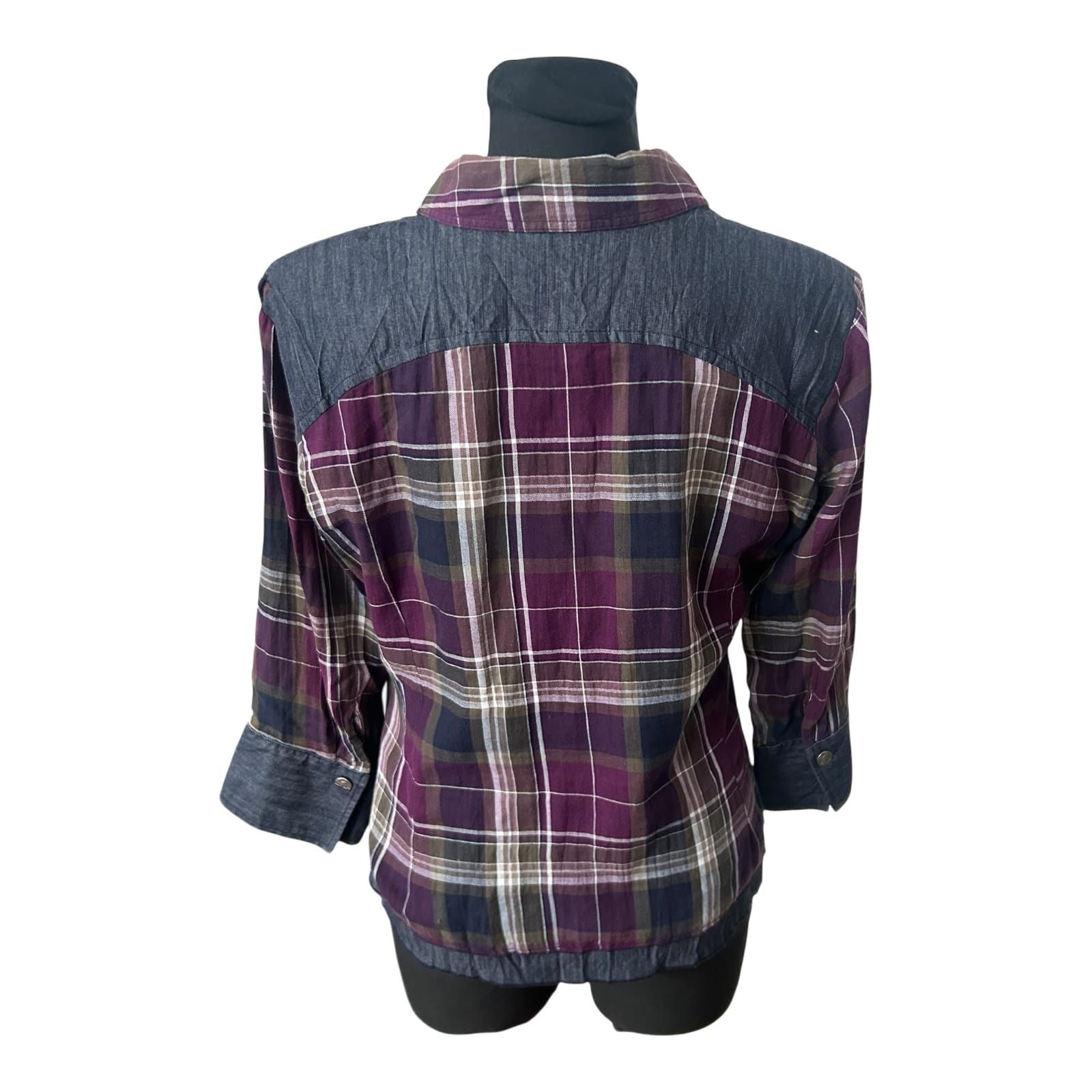 Biba Bluse Damen Gr 38 Karo Rüschen Volant 3/4 Arm Baumwollmix Elegant