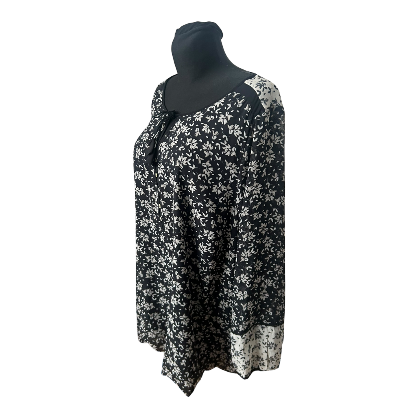 Yessica Damen Bluse Gr 52 Schwarz Weiß Blumen Langarm Viskose Look Elegant