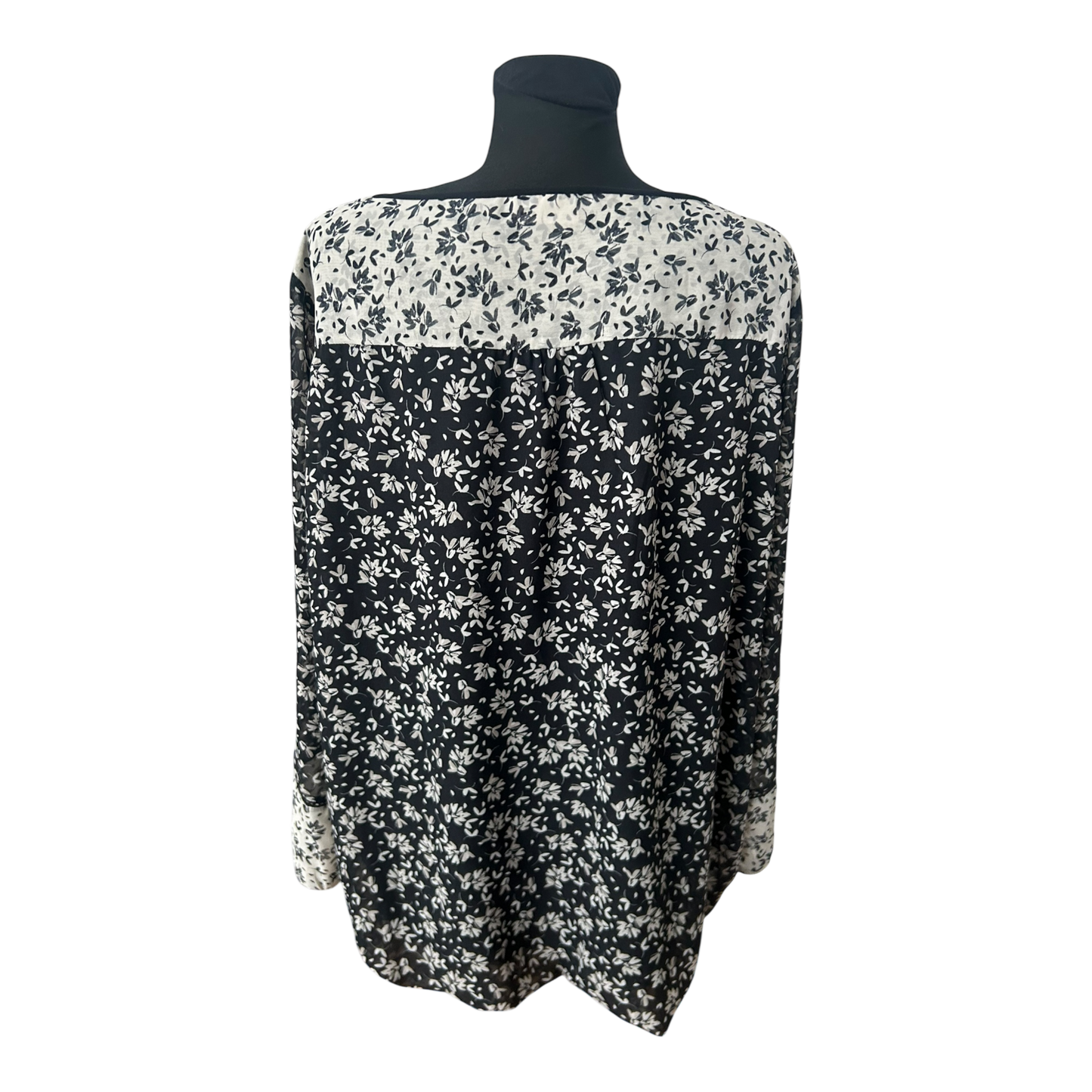 Yessica Damen Bluse Gr 52 Schwarz Weiß Blumen Langarm Viskose Look Elegant