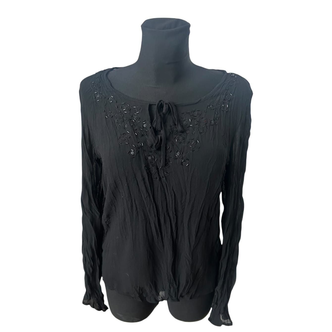 Jennifer Taylor Damen Bluse Gr 38 Schwarz Knitter Optik Transparent Elegant
