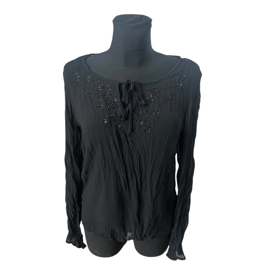 Jennifer Taylor Damen Bluse Gr 38 Schwarz Knitter Optik Transparent Elegant