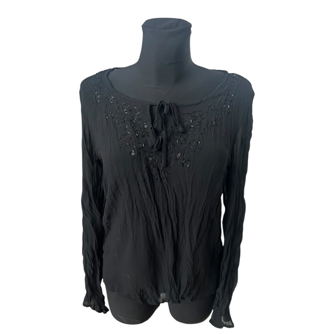 Jennifer Taylor Damen Bluse Gr 38 Schwarz Knitter Optik Transparent Elegant