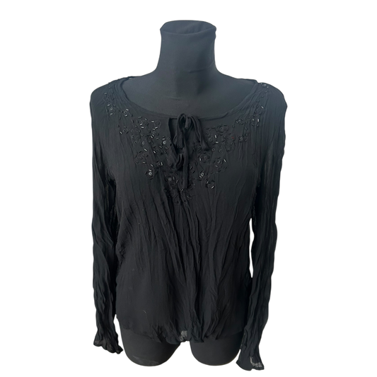 Jennifer Taylor Damen Bluse Gr 38 Schwarz Knitter Optik Transparent Elegant