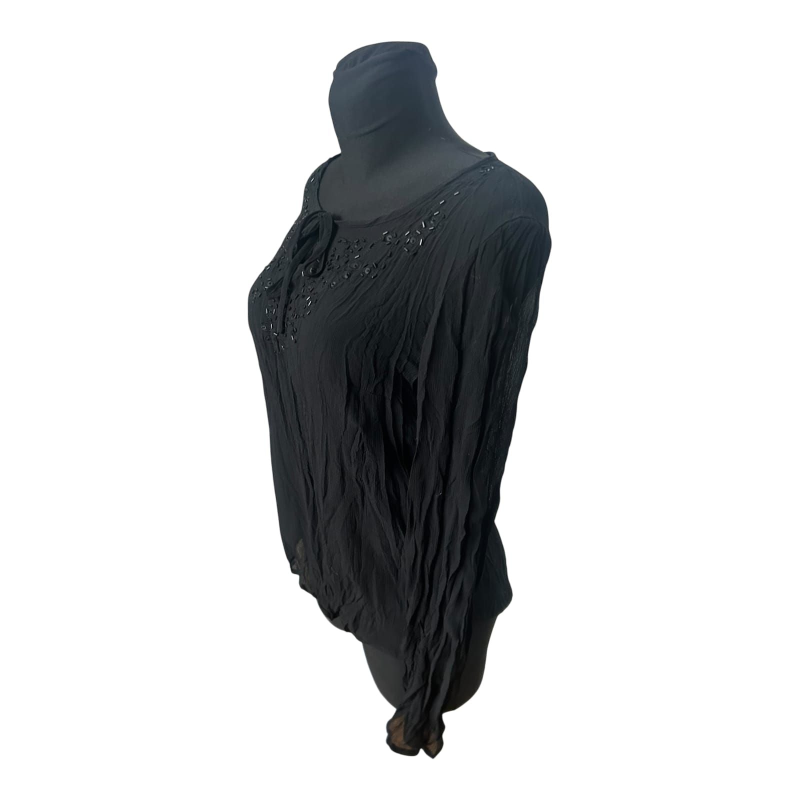 Jennifer Taylor Damen Bluse Gr 38 Schwarz Knitter Optik Transparent Elegant