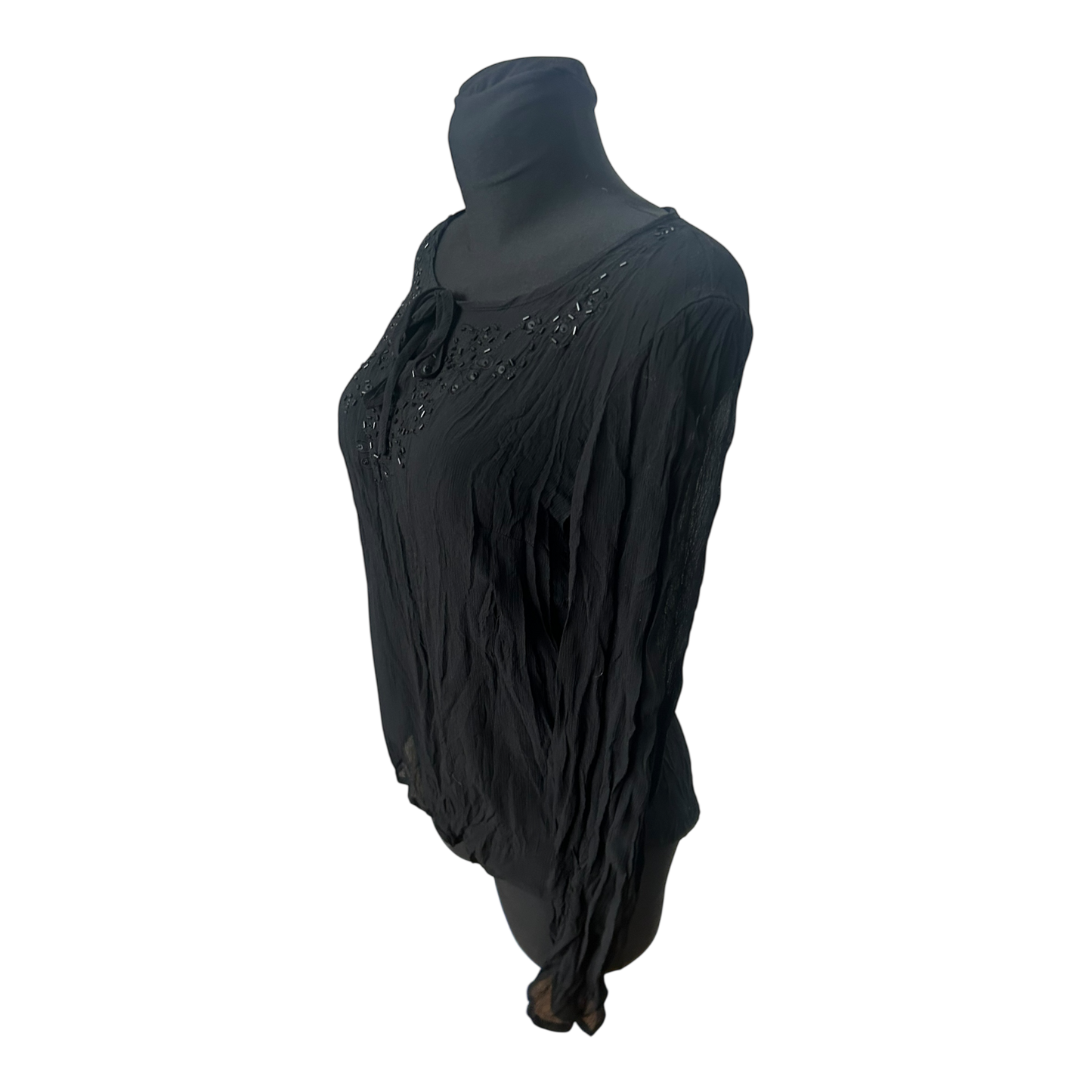 Jennifer Taylor Damen Bluse Gr 38 Schwarz Knitter Optik Transparent Elegant