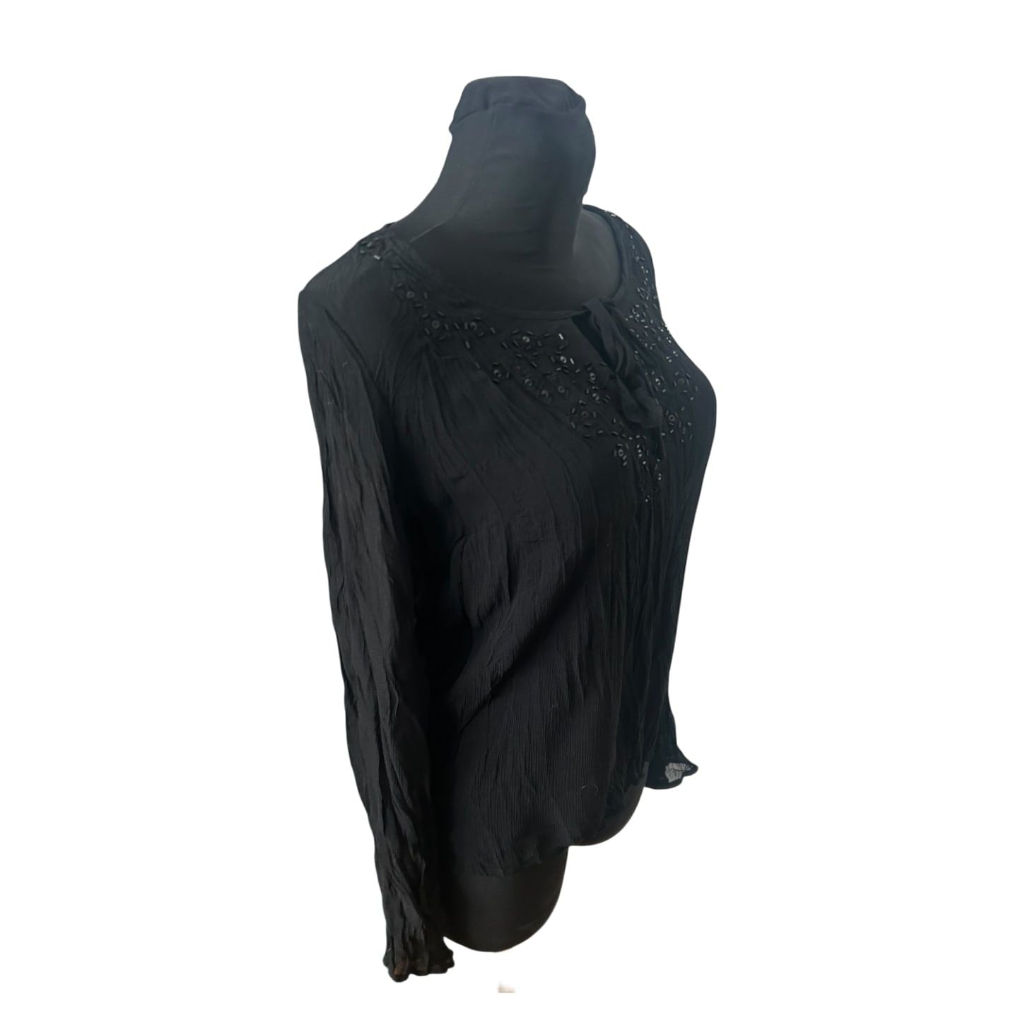 Jennifer Taylor Damen Bluse Gr 38 Schwarz Knitter Optik Transparent Elegant