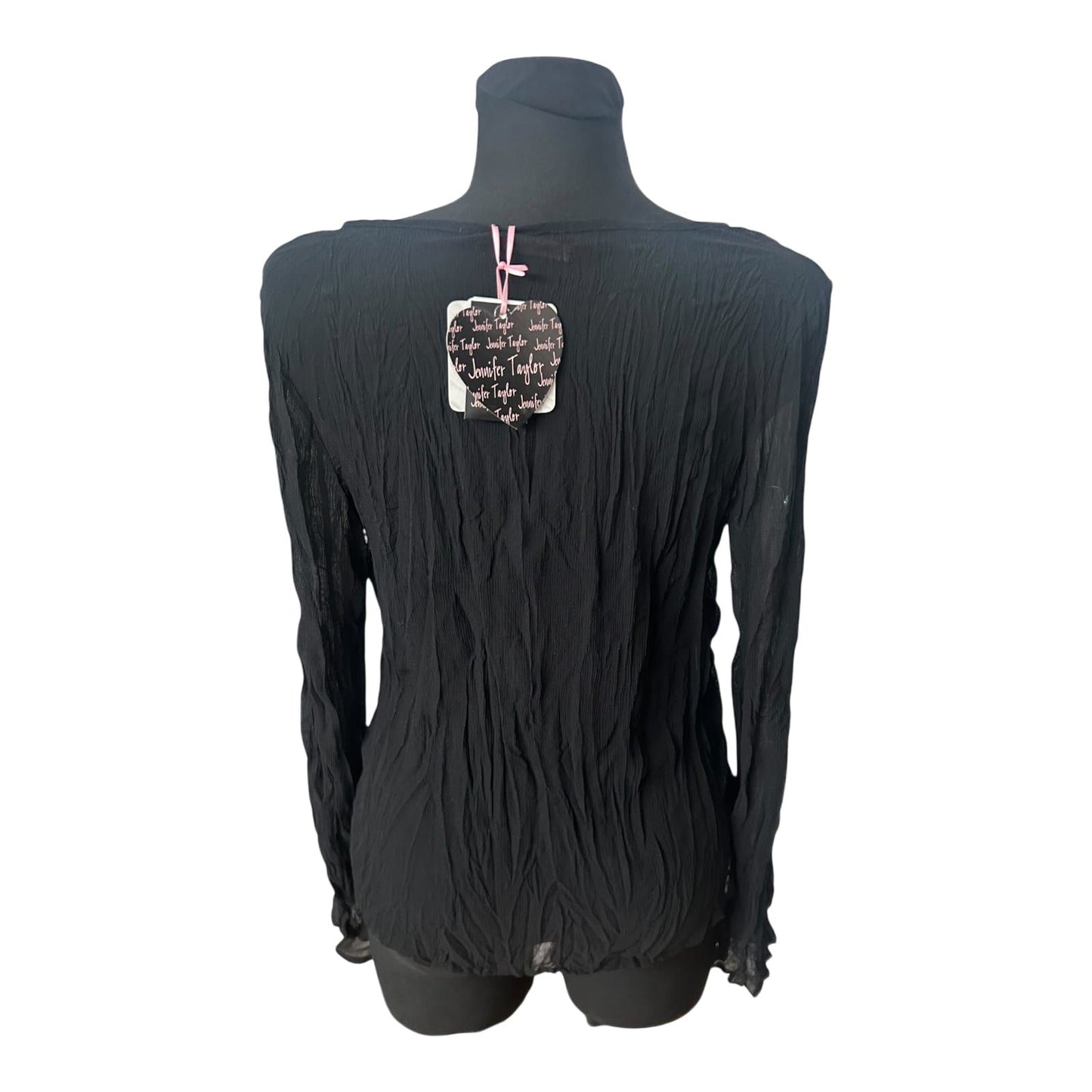 Jennifer Taylor Damen Bluse Gr 38 Schwarz Knitter Optik Transparent Elegant