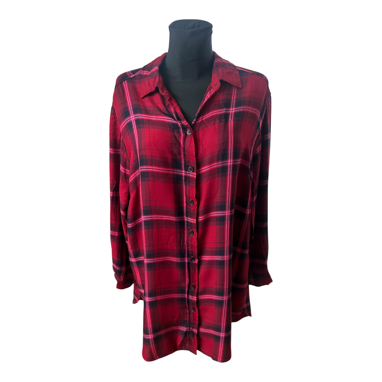 H&M Damen Blusenkleid Karo Rot Schwarz Langarm Größe 46 Viskose Herbst