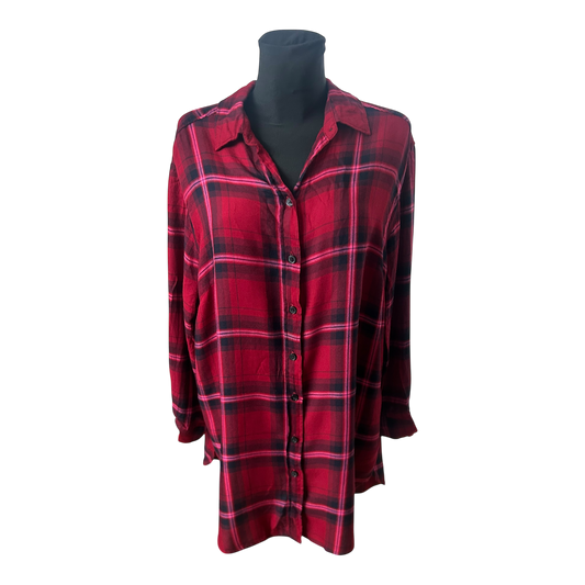 H&M Damen Blusenkleid Karo Rot Schwarz Langarm Größe 46 Viskose Herbst