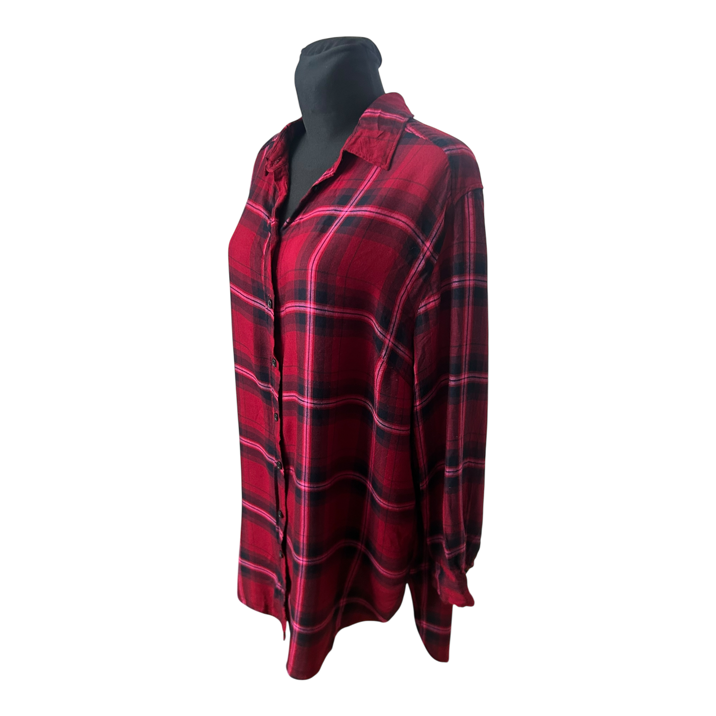 H&M Damen Blusenkleid Karo Rot Schwarz Langarm Größe 46 Viskose Herbst