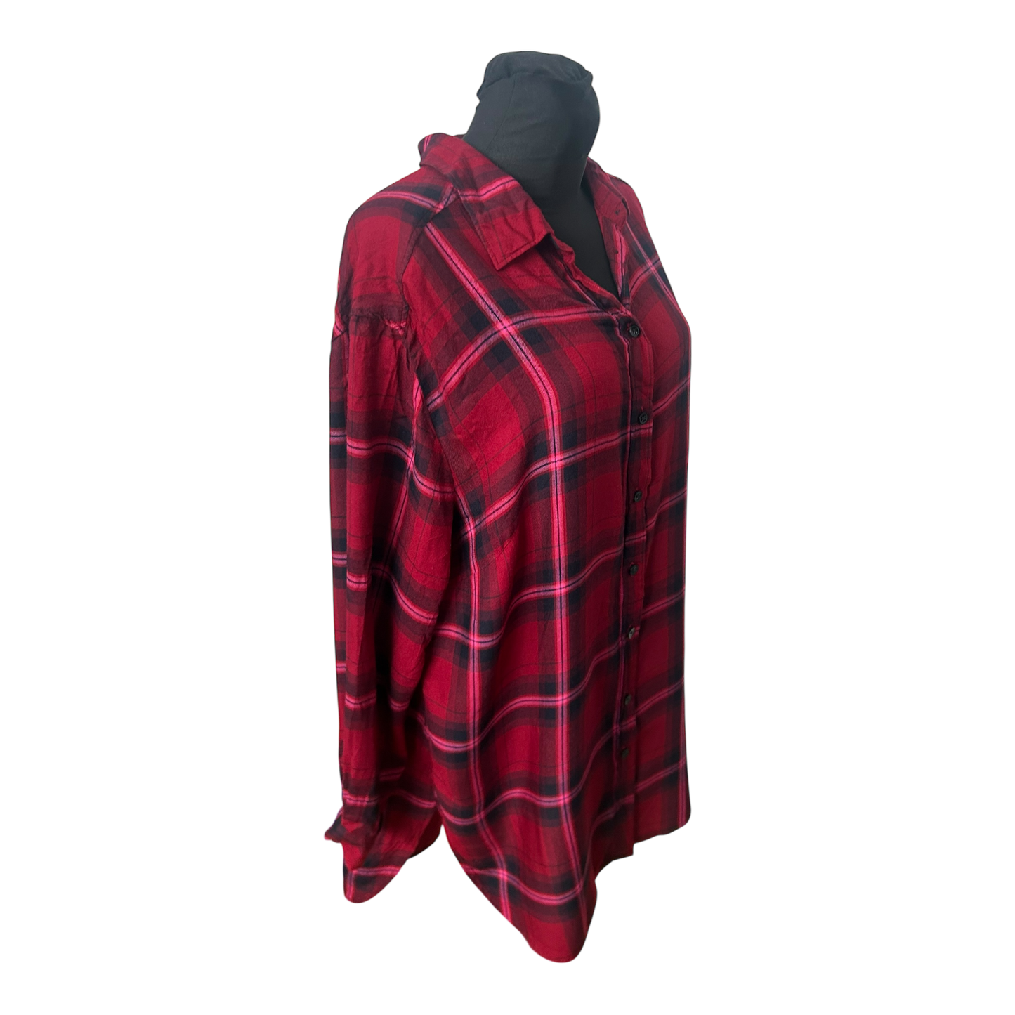 H&M Damen Blusenkleid Karo Rot Schwarz Langarm Größe 46 Viskose Herbst