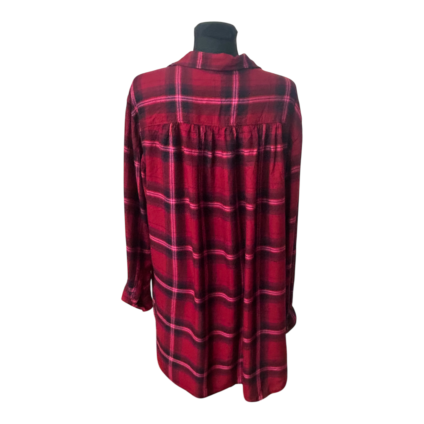 H&M Damen Blusenkleid Karo Rot Schwarz Langarm Größe 46 Viskose Herbst