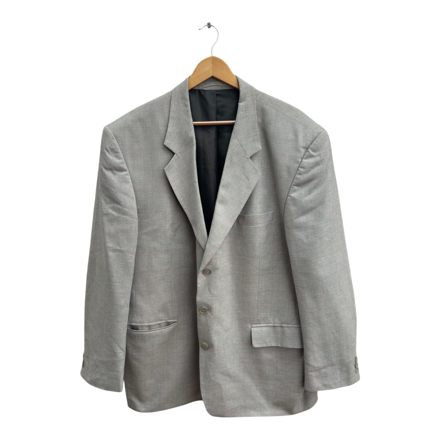 Sakko Herren Gr 56 Grau Kariert Klassisch Poly Viskose Vintage Blazer Business