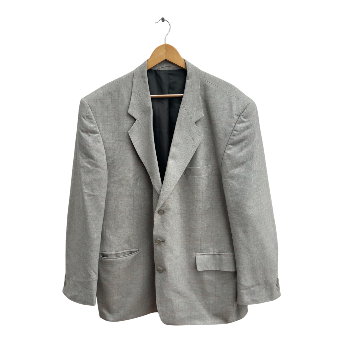 Sakko Herren Gr 56 Grau Kariert Klassisch Poly Viskose Vintage Blazer Business