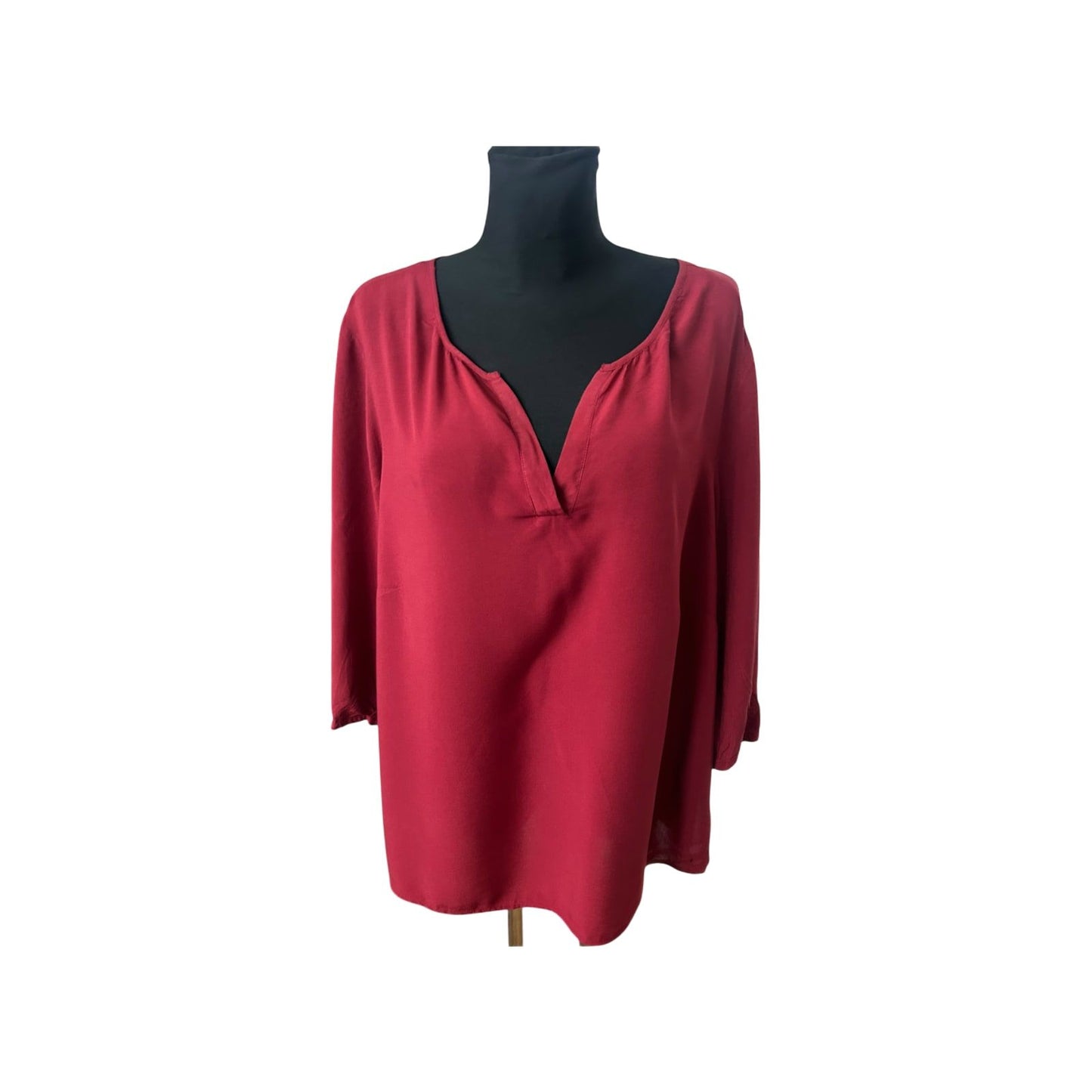 Charles Vögele Damen Bluse Gr 50 Rot 100% Viskose 3/4 Arm Elegant Chic Modern