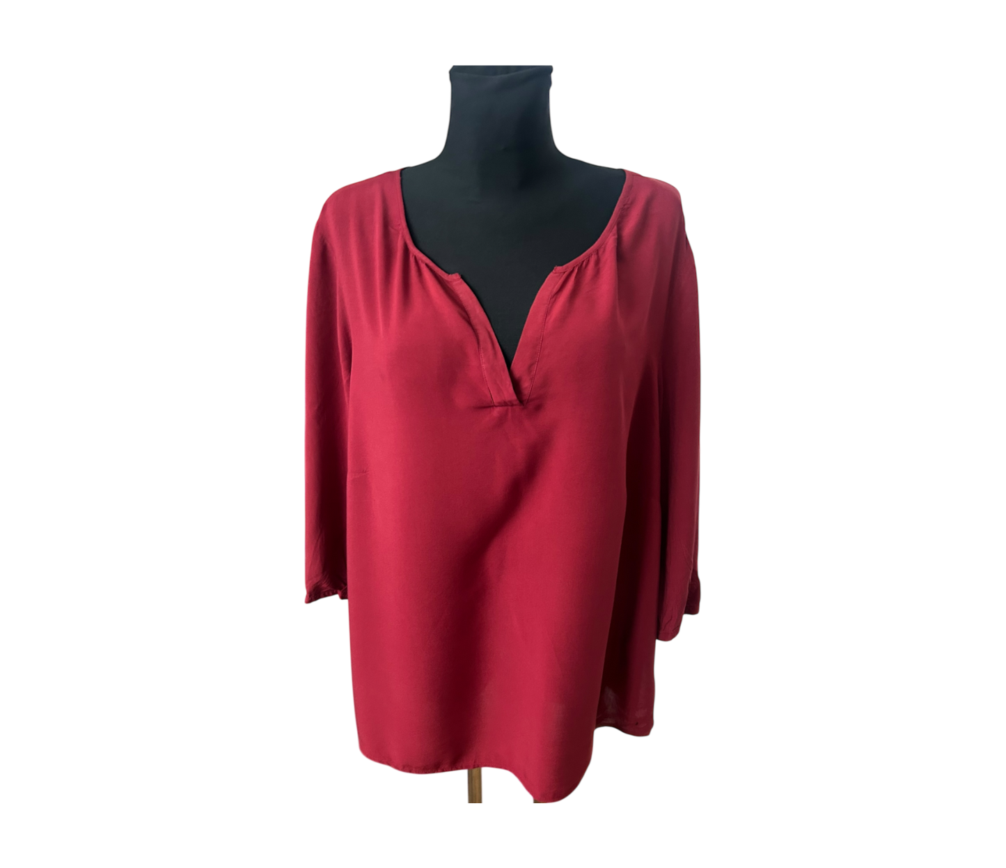 Charles Vögele Damen Bluse Gr 50 Rot 100% Viskose 3/4 Arm Elegant Chic Modern