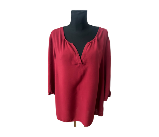 Charles Vögele Damen Bluse Gr 50 Rot 100% Viskose 3/4 Arm Elegant Chic Modern